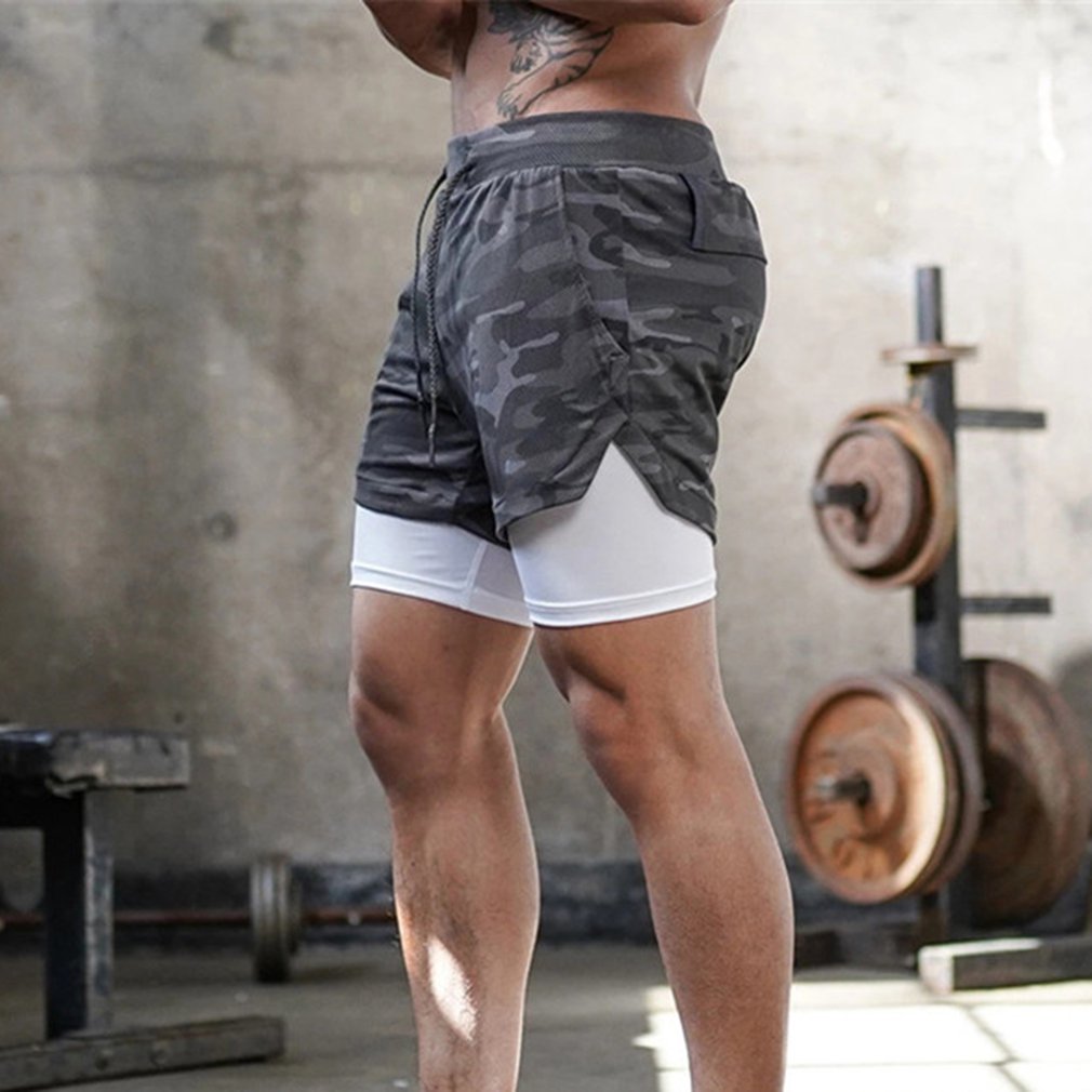Men 2-In-1 Double-deck Quick-Dry GYM Fitness Shorts