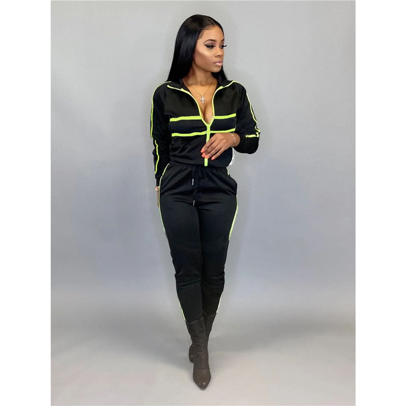 Women Sets Sport Suit Solid Long Sleeve