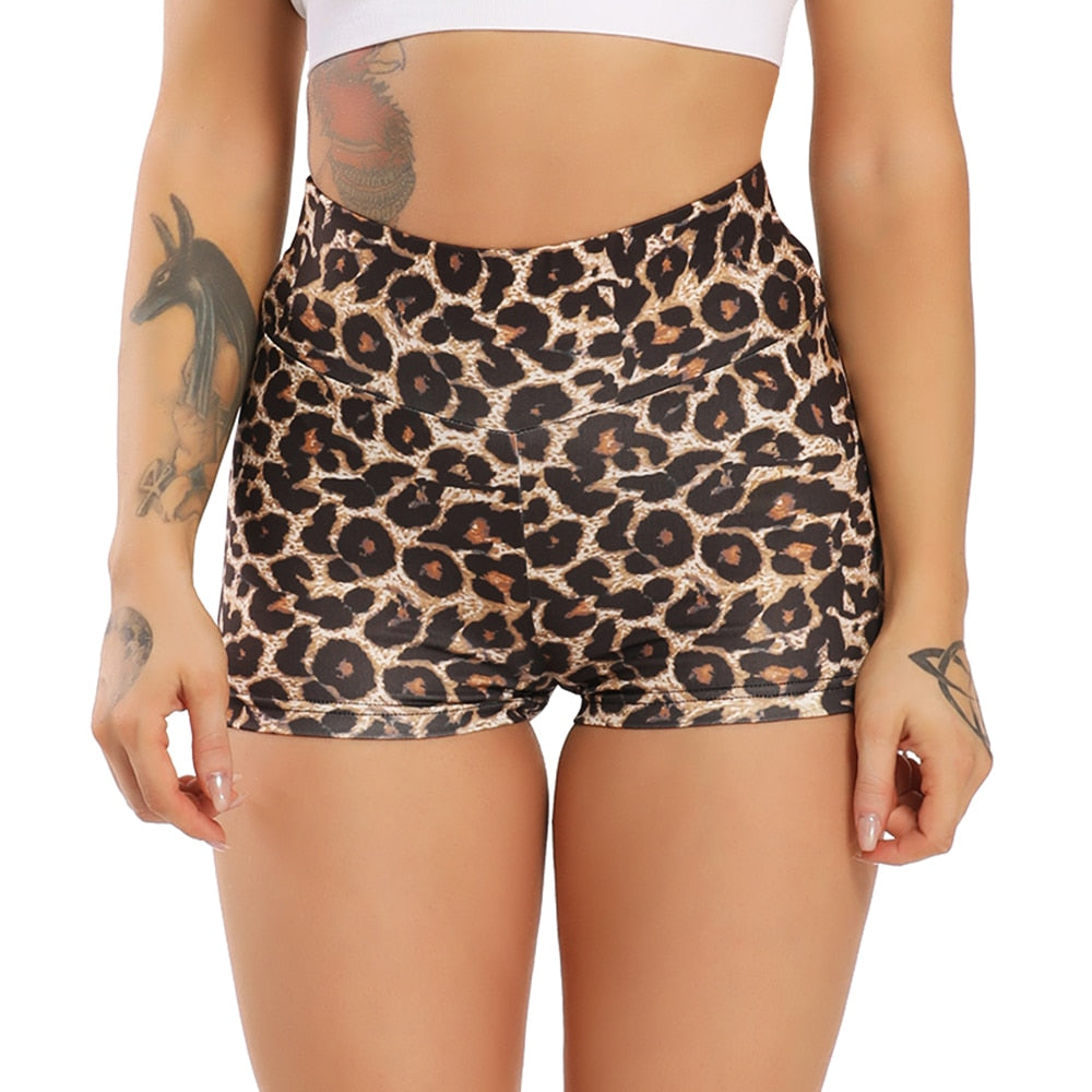 Women High Waist Gym Leopard Print Shorts