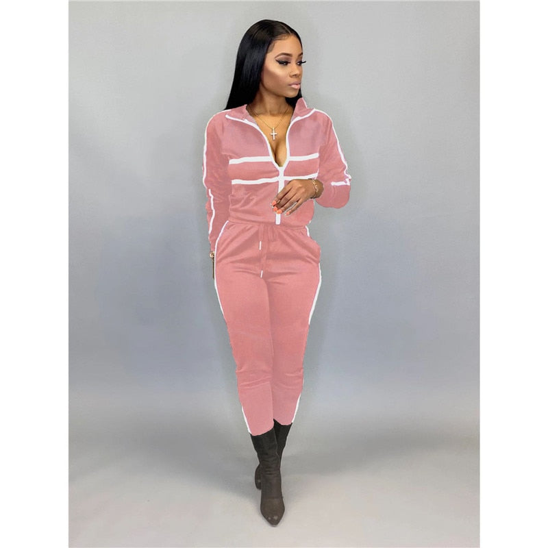 Women Sets Sport Suit Solid Long Sleeve