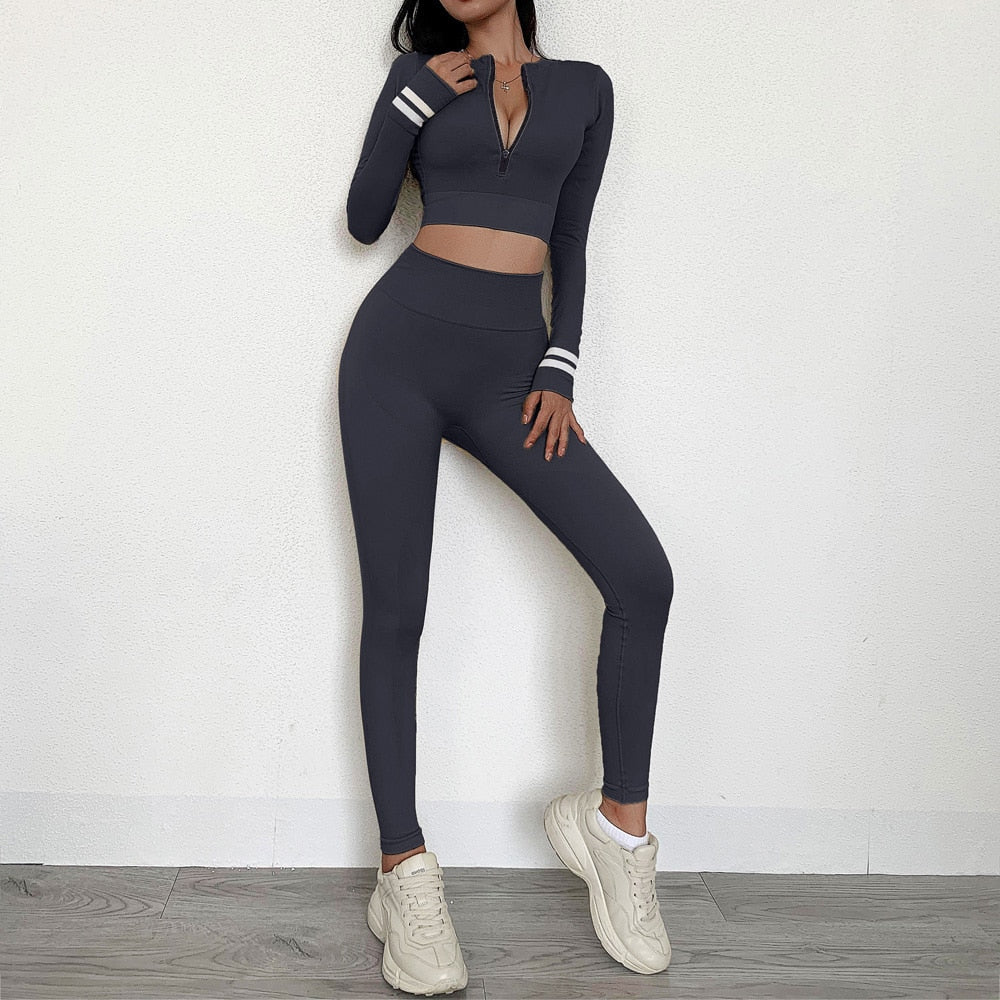 Women 2pcs Seamless Sport Tracksuit