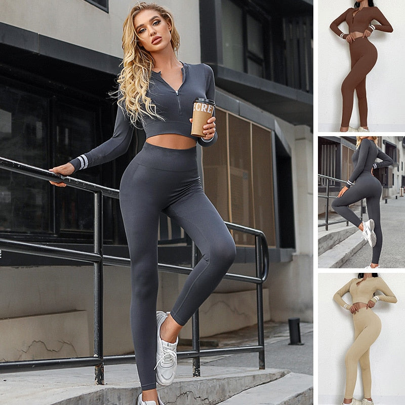 Women 2pcs Seamless Sport Tracksuit