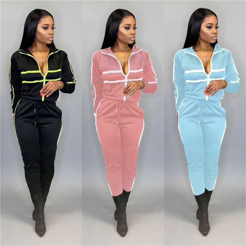 Women Sets Sport Suit Solid Long Sleeve