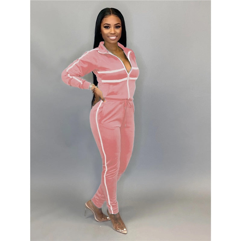 Women Sets Sport Suit Solid Long Sleeve