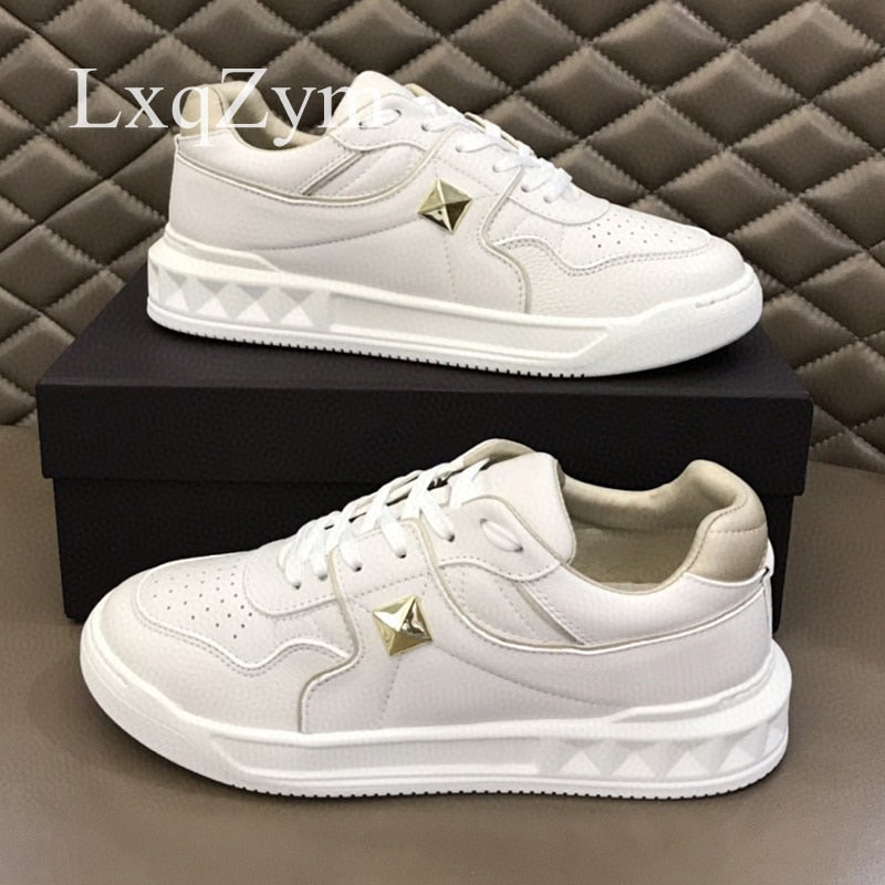 Men Cowhide Luxury Casual Tennis Shoes