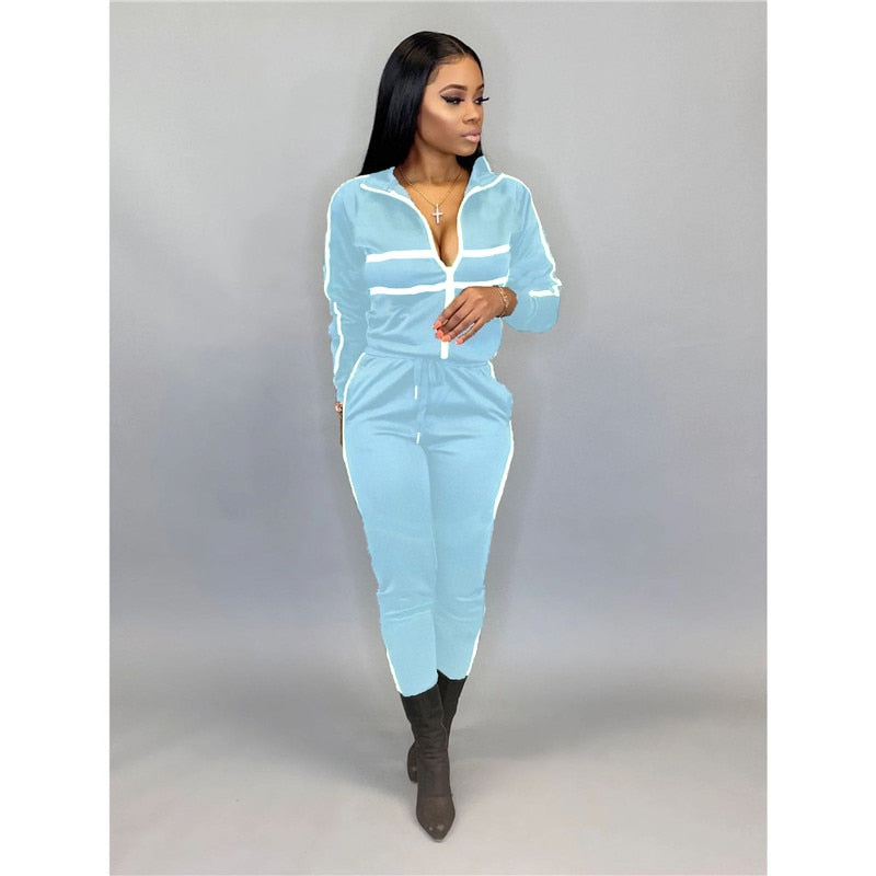 Women Sets Sport Suit Solid Long Sleeve