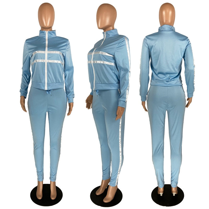 Women Sets Sport Suit Solid Long Sleeve