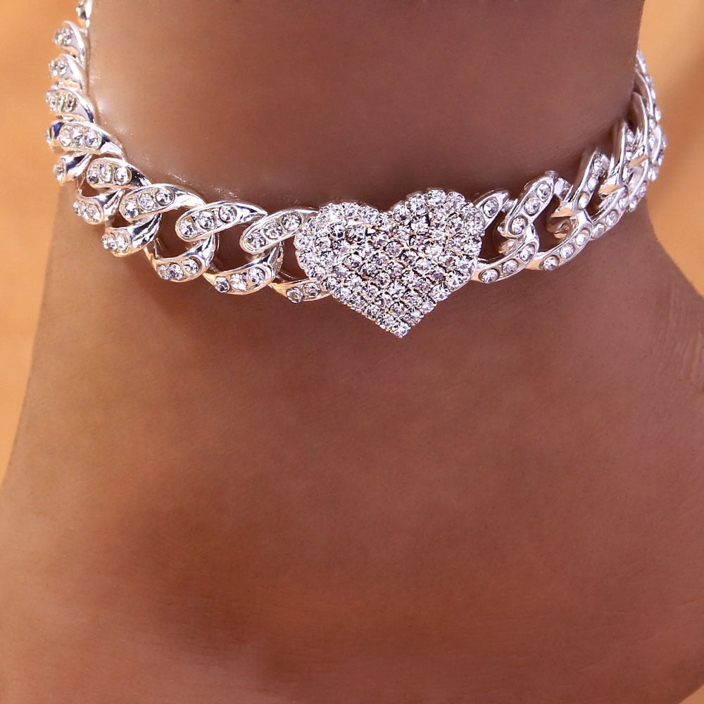 Rhinestone Heart-shape Anklet Bracelet for Women