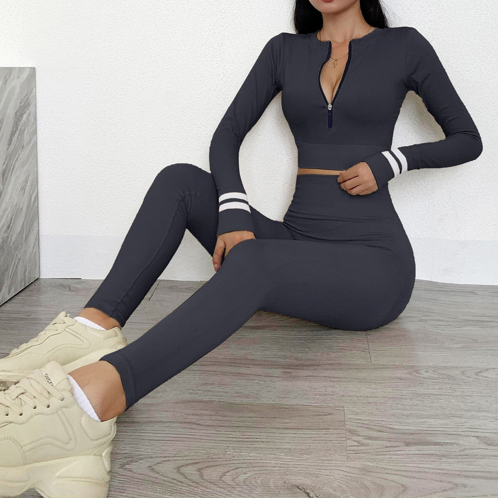 Women 2pcs Seamless Sport Tracksuit